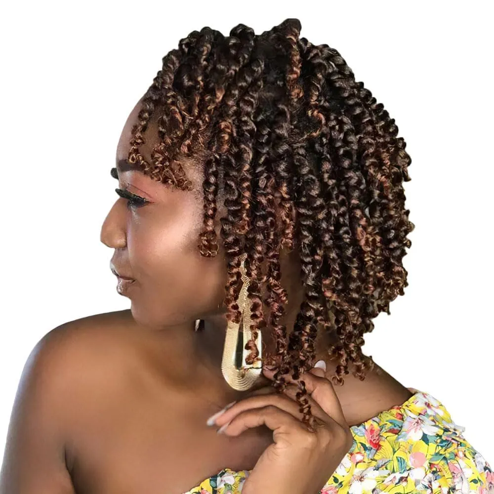 Short Passion Twist Hair 6 Inch Pre-twisted Passion Twists Crochet Hair Ombre Light Brown Pre-looped Synthetic Crochet Braids (7 Packs,T30)