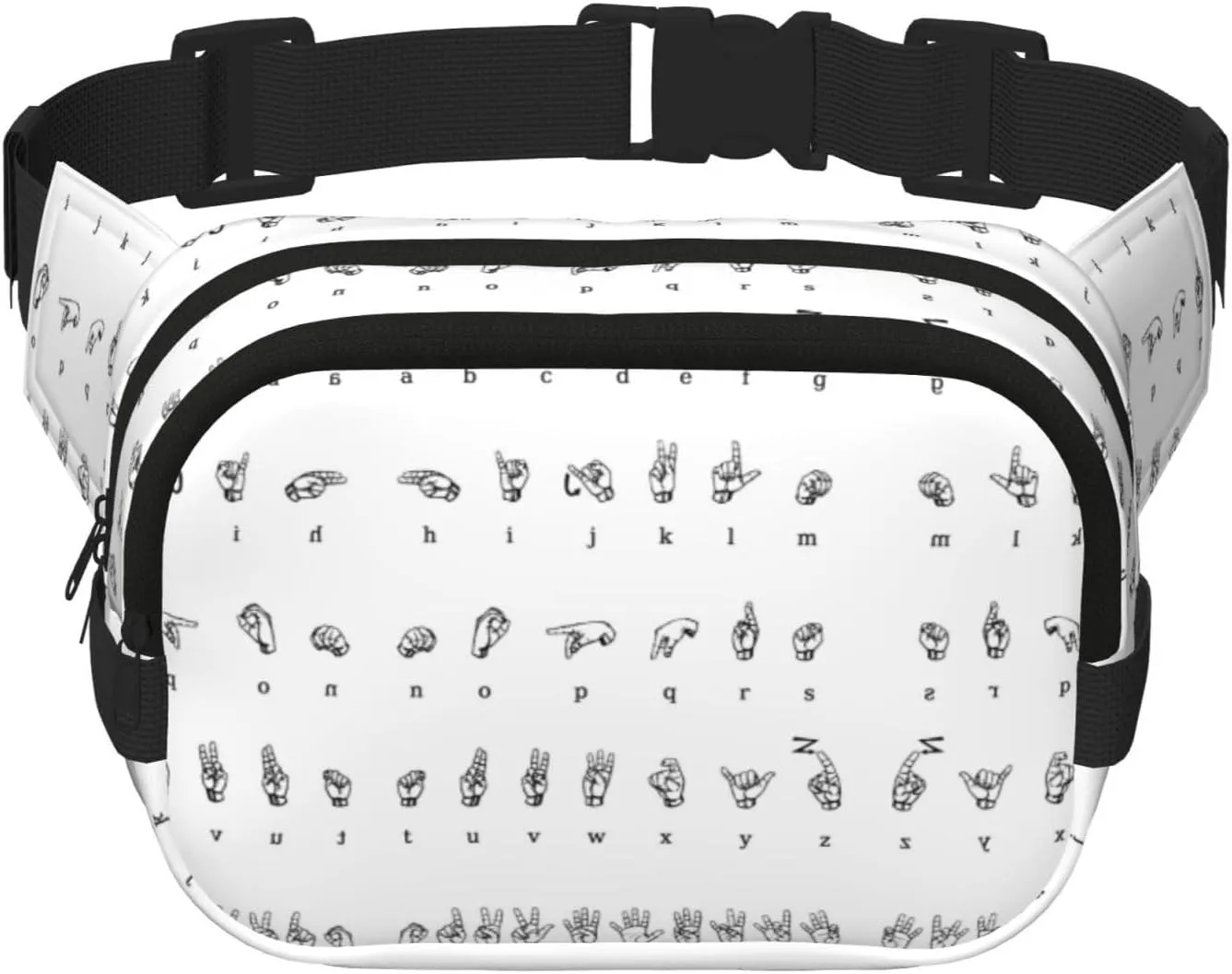 Sign Language Alphabet Print Unisex Square Double Layer Waist Bag Trendy Crossbody Fanny Pack Travel Workouts