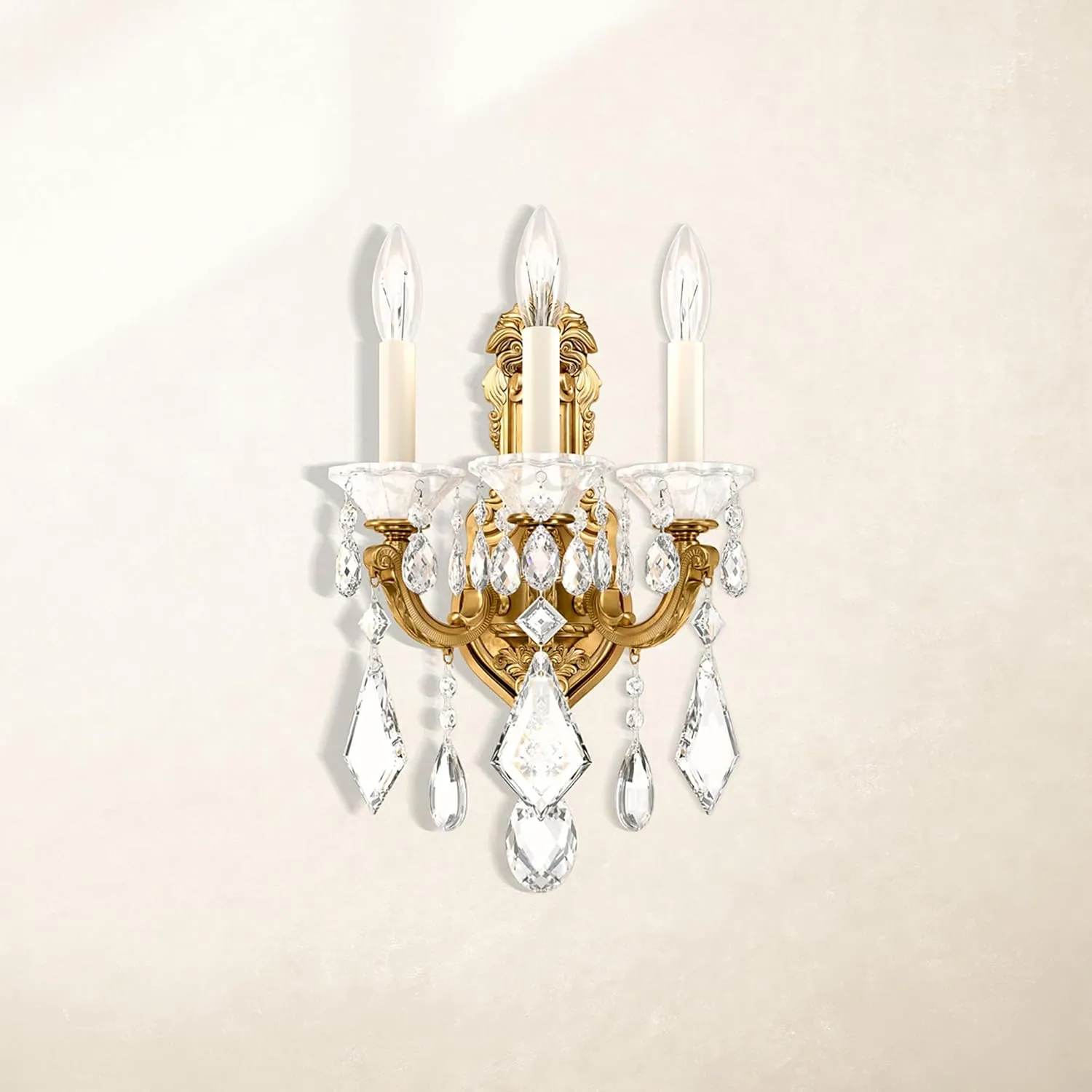 Signature 5071-48S, La Scala 3 Light 11.5in x 17in Wall Sconce in Antique Silver with Clear Swarovski Crystals