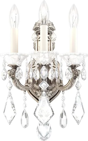 Signature 5071-48S, La Scala 3 Light 11.5in x 17in Wall Sconce in Antique Silver with Clear Swarovski Crystals