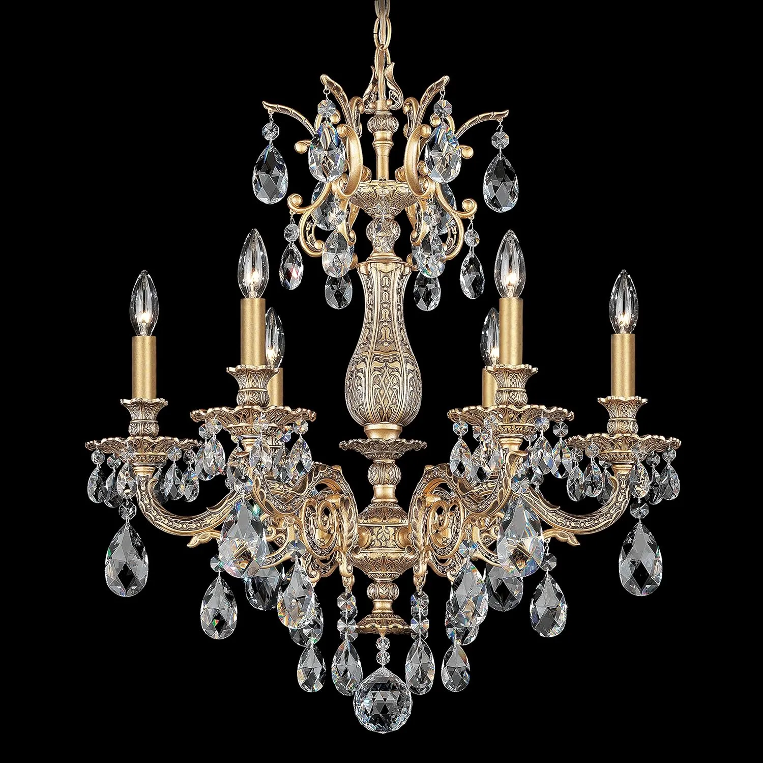 Signature 5676-83A, Milano 6 Light 24in x 26.5in Chandelier in Florentine Bronze with Clear Swarovski Spectra Crystals