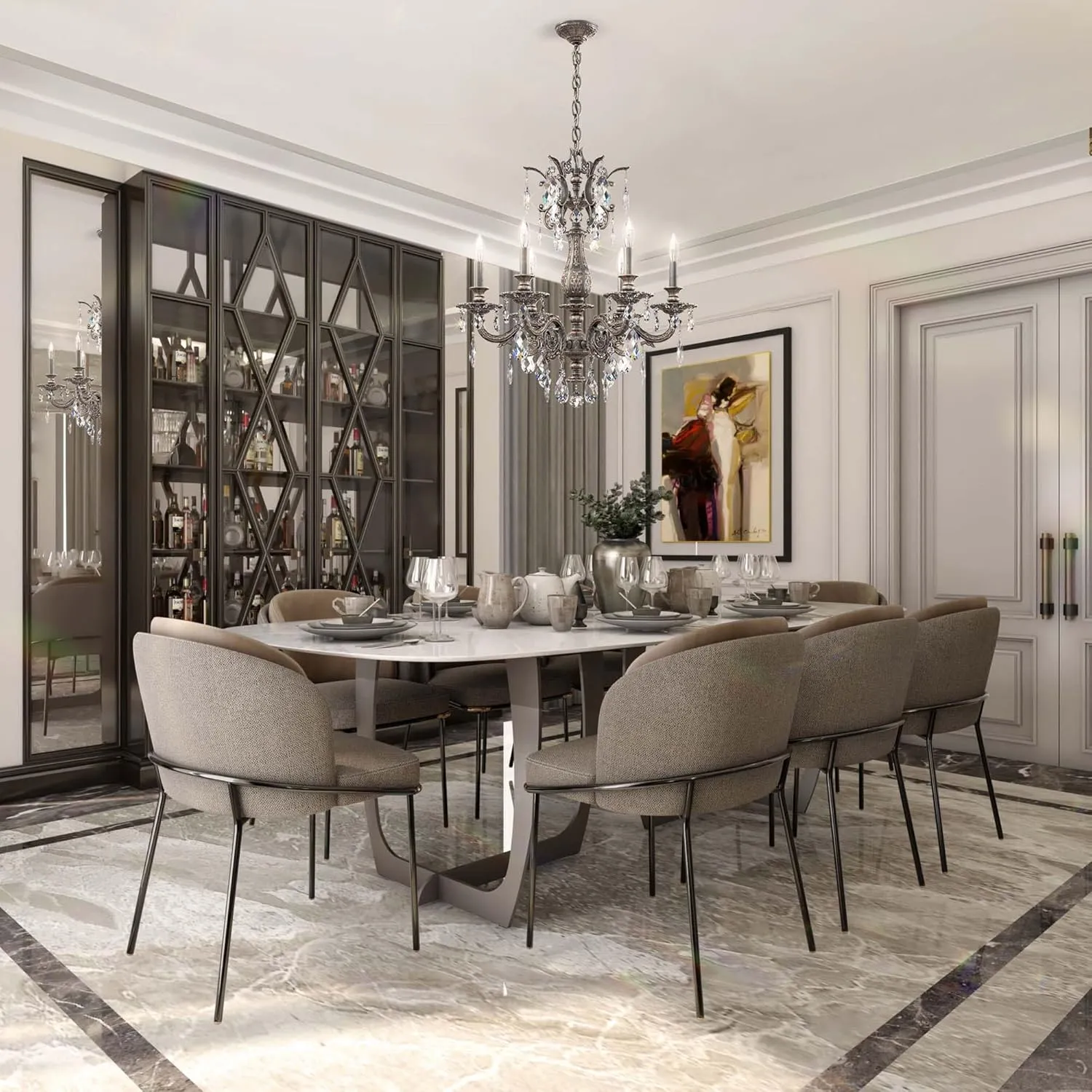 Signature 5676-83A, Milano 6 Light 24in x 26.5in Chandelier in Florentine Bronze with Clear Swarovski Spectra Crystals