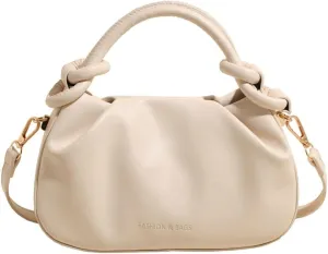 Simple Bucket Bags for Women Trendy Pleated Shoulder Bag PU Vegan Leather Material Top-Handle Bag for Daily Life