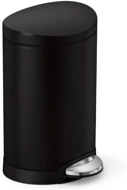 simplehuman 6 Liter / 1.6 Gallon Semi-Round Bathroom Step Trash Can, Matte Black(Alloy Steel, Plastic)