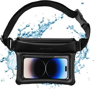 Sinjimoru Clear Waterproof Fanny Pack, Adjustable Strap Floating Crossbody Waist Belt for Swimming Paddling Snorkeling, Lockable Travel Beach Bag - Black