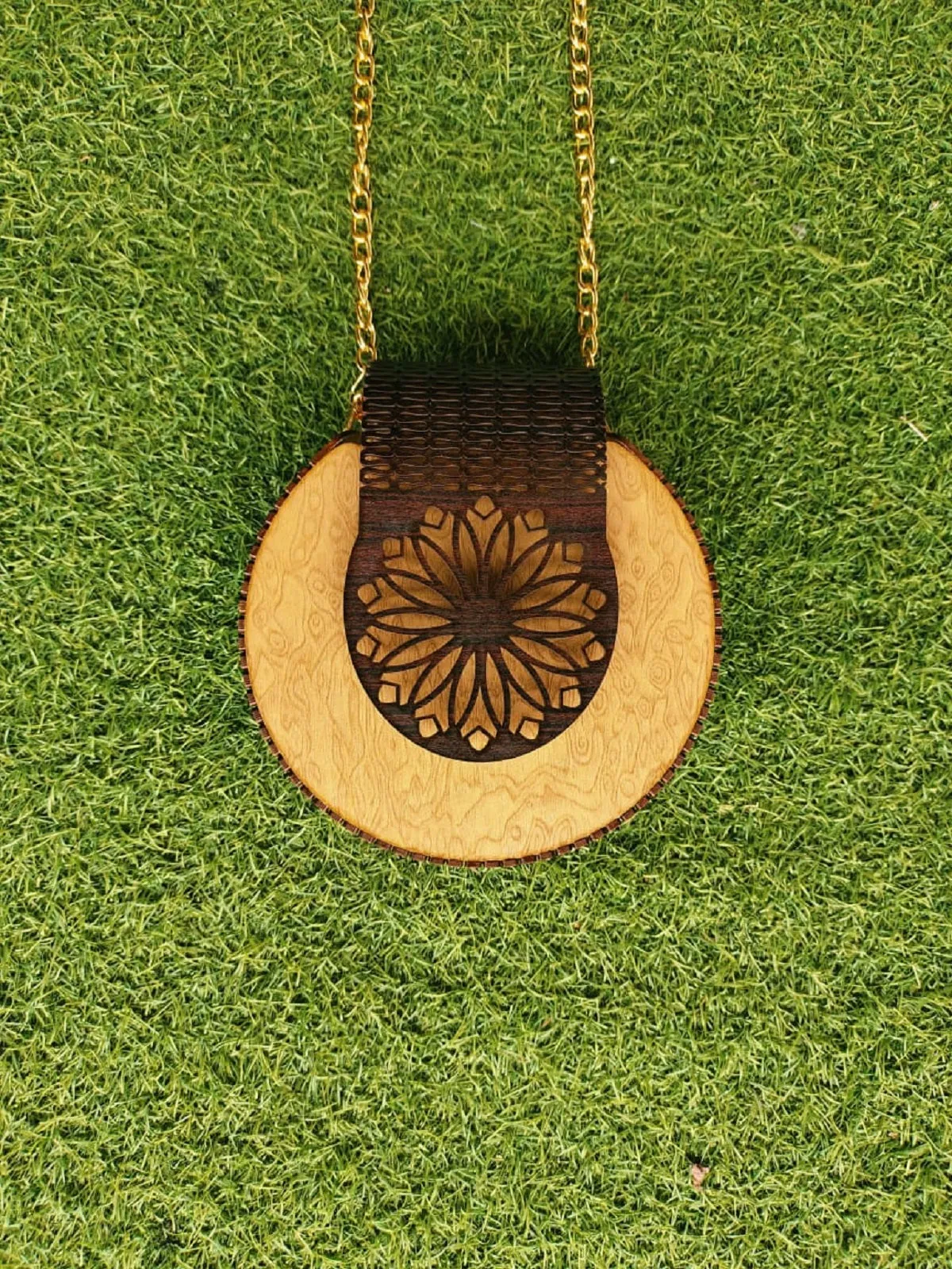 Skin and Black Wooden Crossbody Bag