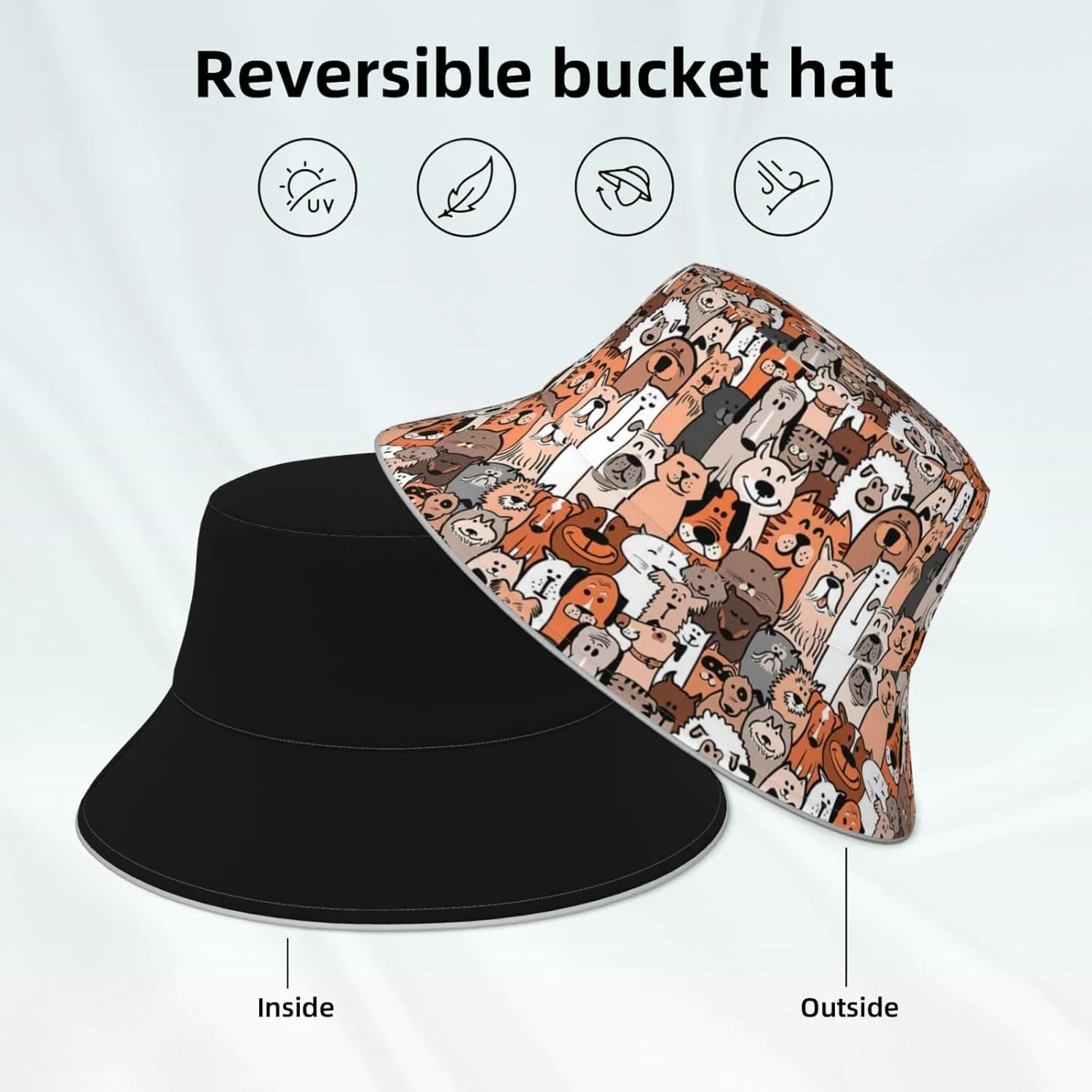 Sky Blue Tie Dye Bucket Hat for Women Men Teens Double-Side-Wear Reversible Summer Beach Sun Hat Packable Fisherman Cap