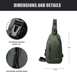 Sling Bag for Men|Lightweight Crossbody Sling Bag|Shoulder Bag for Men for Cycling Hiking Short Trips (No-Headphone jack, Green)