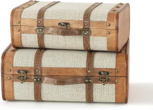 SLPR Wooden Vintage Suitcases - Set of 2, Retro Luggage Décor, Antique Decorative Storage Chests with Lids, Old Style Wood Travel Trunks for Home Décor
