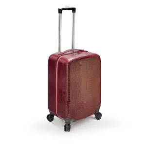 Small 4 Wheel Leather Suitcase - Burgundy Croc-Effect