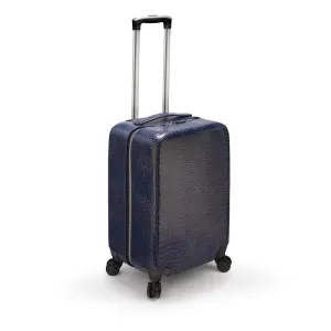 Small 4 Wheel Leather Suitcase - Navy Croc-Effect