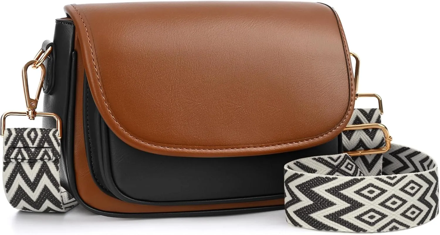 Small Crossbody Bags for Women Trendy Flap Saddle Purses Vegan Leather Shoulder Bags with Guitar Strap