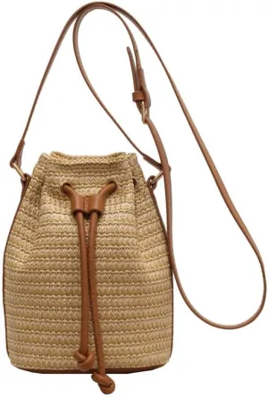 Small Crossbody Purses Women Y2k Beach Crochet Bucket Bags Drawstring Straw Bag Cute Bag