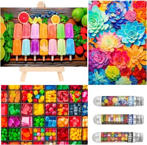 Small Jigsaw Puzzles for Adults 150 Pieces Colorful Candy Ice Pop Succulent Mini Jigsaw Puzzles Challenging Mini Puzzles Tiny Jigsaw Puzzles 6 x 4 Inches, 3 Pcs,Mini Easel Included