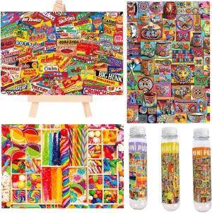 Small Jigsaw Puzzles for Adults 150 Pieces Vintage Candy Mini Jigsaw Puzzles Challenging Mini Puzzles Tiny Jigsaw Puzzles 6 x 4 Inches, 3 Pcs,Mini Easel Included