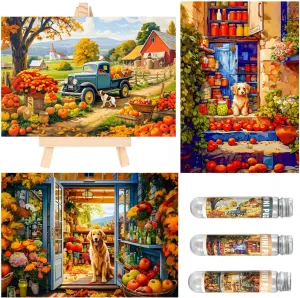 Small Jigsaw Puzzles for Adults 150 Pieces Vintage Country Puppy Painting Challenging Mini Puzzles Tiny Jigsaw Puzzles 6 x 4 Inches, 3 Pcs,Mini Easel Included