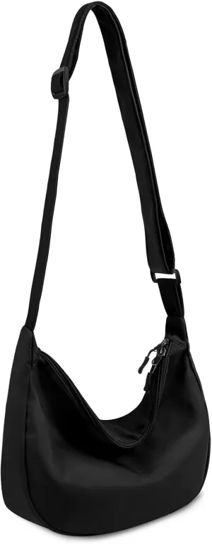 Small Sling Crossbody Bag for Women Men Trendy, Mini Crescent Bag with Adjustable Strap, 2 Zippers Lightweight Nylon Bag
