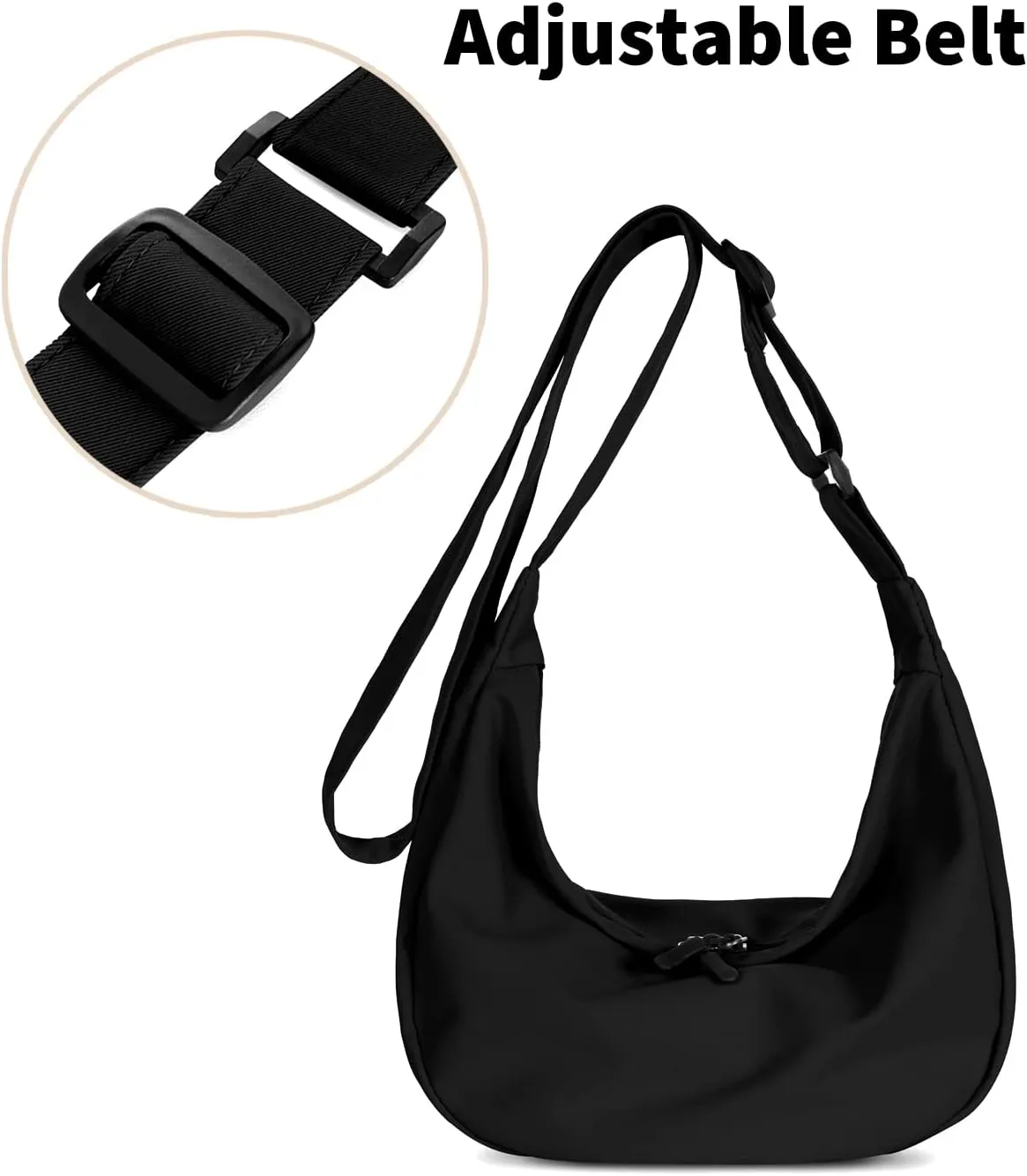 Small Sling Crossbody Bag for Women Men Trendy, Mini Crescent Bag with Adjustable Strap, 2 Zippers Lightweight Nylon Bag