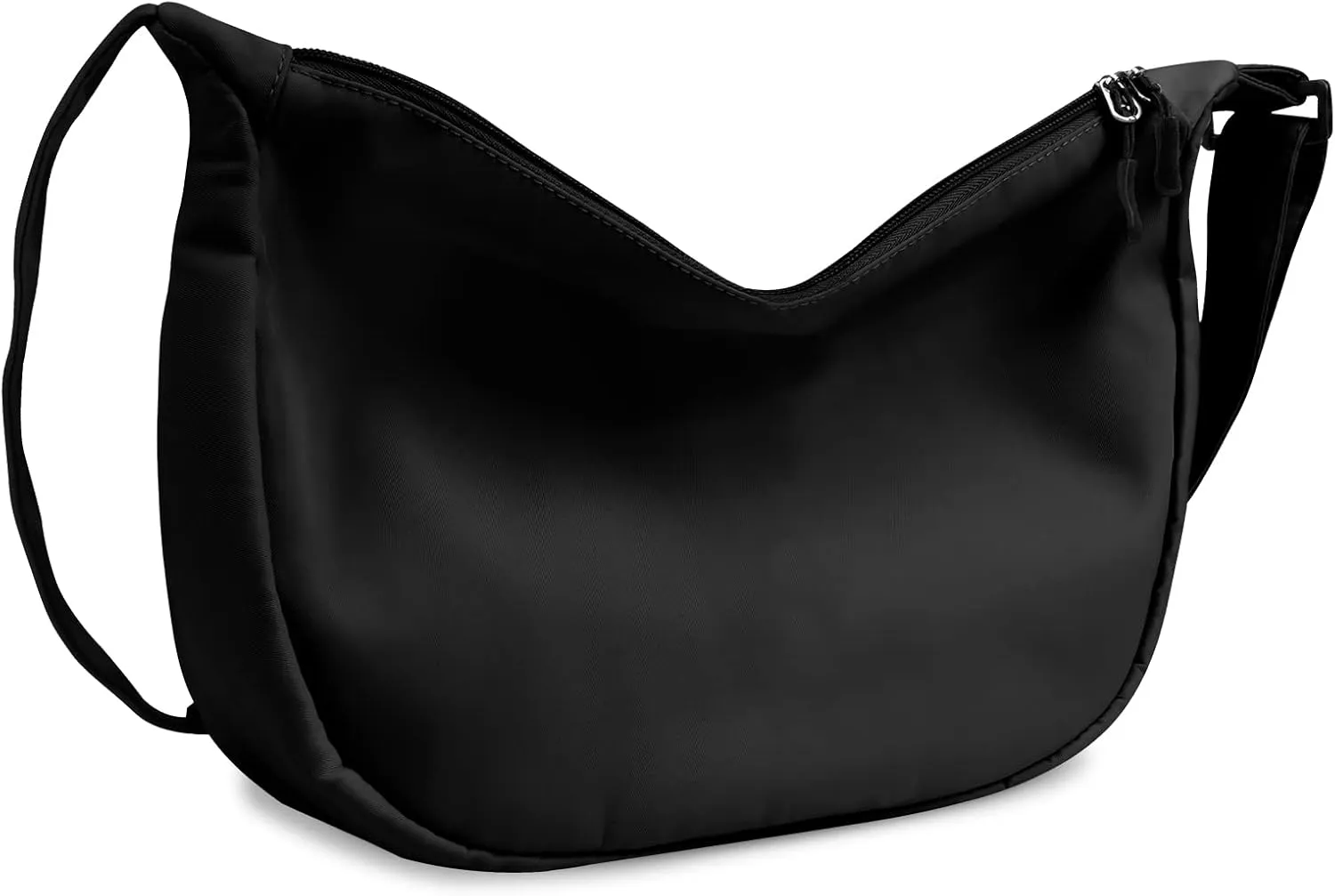 Small Sling Crossbody Bag for Women Men Trendy, Mini Crescent Bag with Adjustable Strap, 2 Zippers Lightweight Nylon Bag