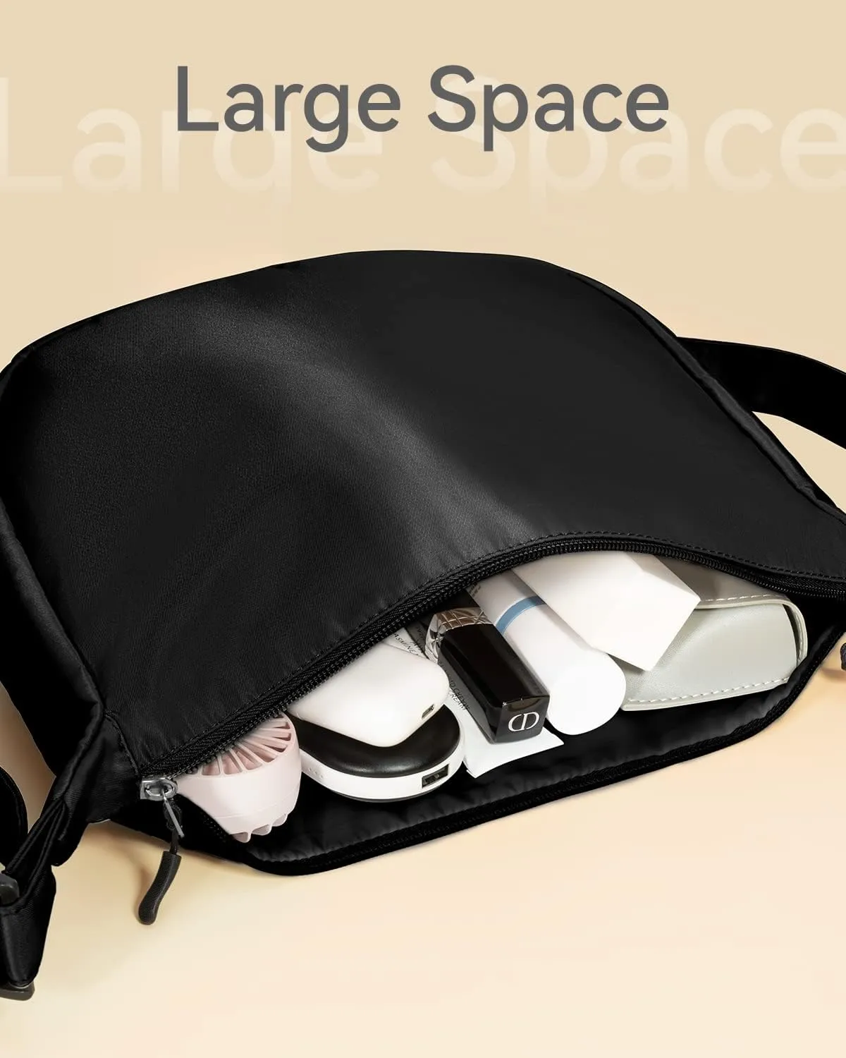 Small Sling Crossbody Bag for Women Men Trendy, Mini Crescent Bag with Adjustable Strap, 2 Zippers Lightweight Nylon Bag