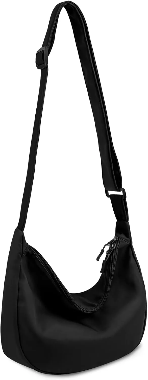 Small Sling Crossbody Bag for Women Men Trendy, Mini Crescent Bag with Adjustable Strap, 2 Zippers Lightweight Nylon Bag
