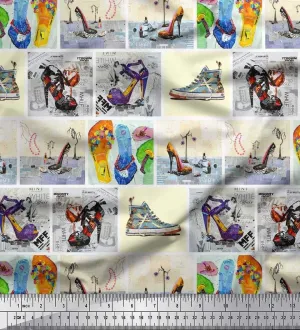 Soimoi Velvet Fabric Slippers,Shoes & High Heels Patchwork Print Fabric by The Yard 58 Inch Wide