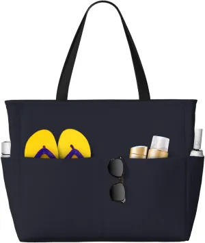 Solid color black Print 28L Beach Tote Bag, Water-resistant Travel Tote, Lightweight Gym & Camping Carryall