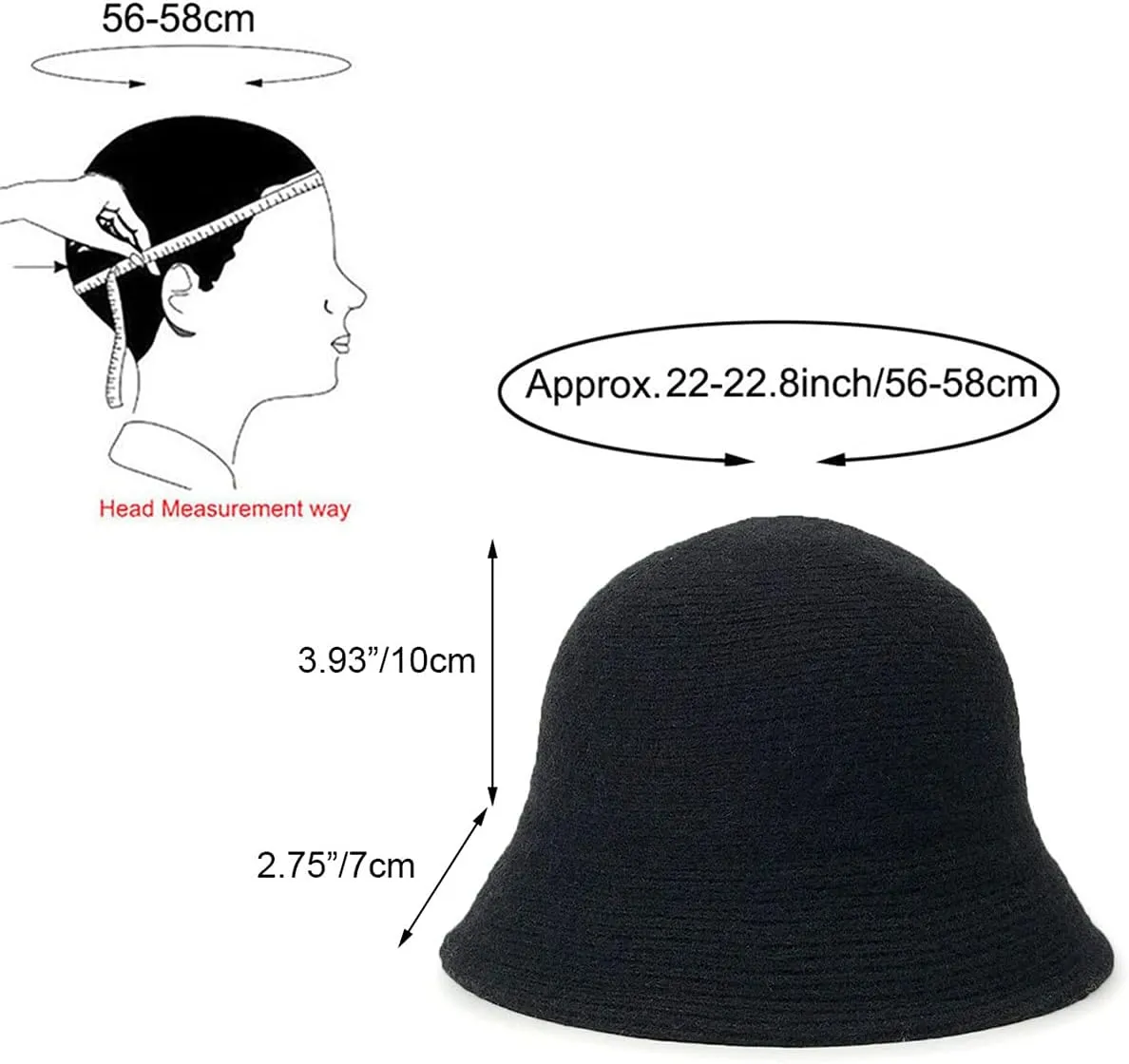 Solid Color Faux Shearling Bucket Hats for Women, Winter Bucket Hat Casual Fluffy Warm Windproof Knit Wool Fisherman Cap Nylon Basin Hat Soft Outdoor Fishing Cap for Womens Girls, Black