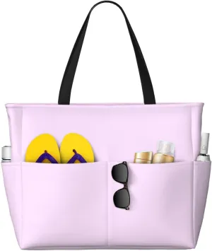 Solid Color Warm Pink Print 28L Beach Tote Bag, Water-resistant Travel Tote, Lightweight Gym & Camping Carryall