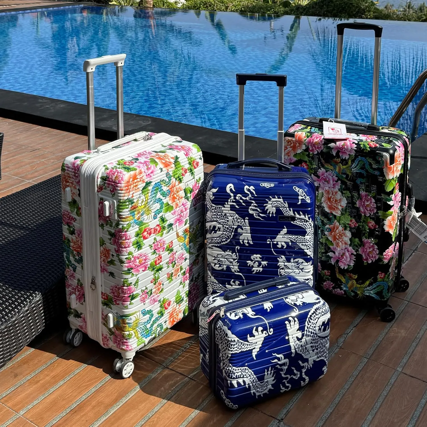 Somago 3 Piece Luggage Sets Lightweight PC ABS Hardshell Travel Suitcase with Spinner Wheels TSA Lock YKK Zippers Corner Protection Loong Cultural Design(13"/20"/24", Navy)