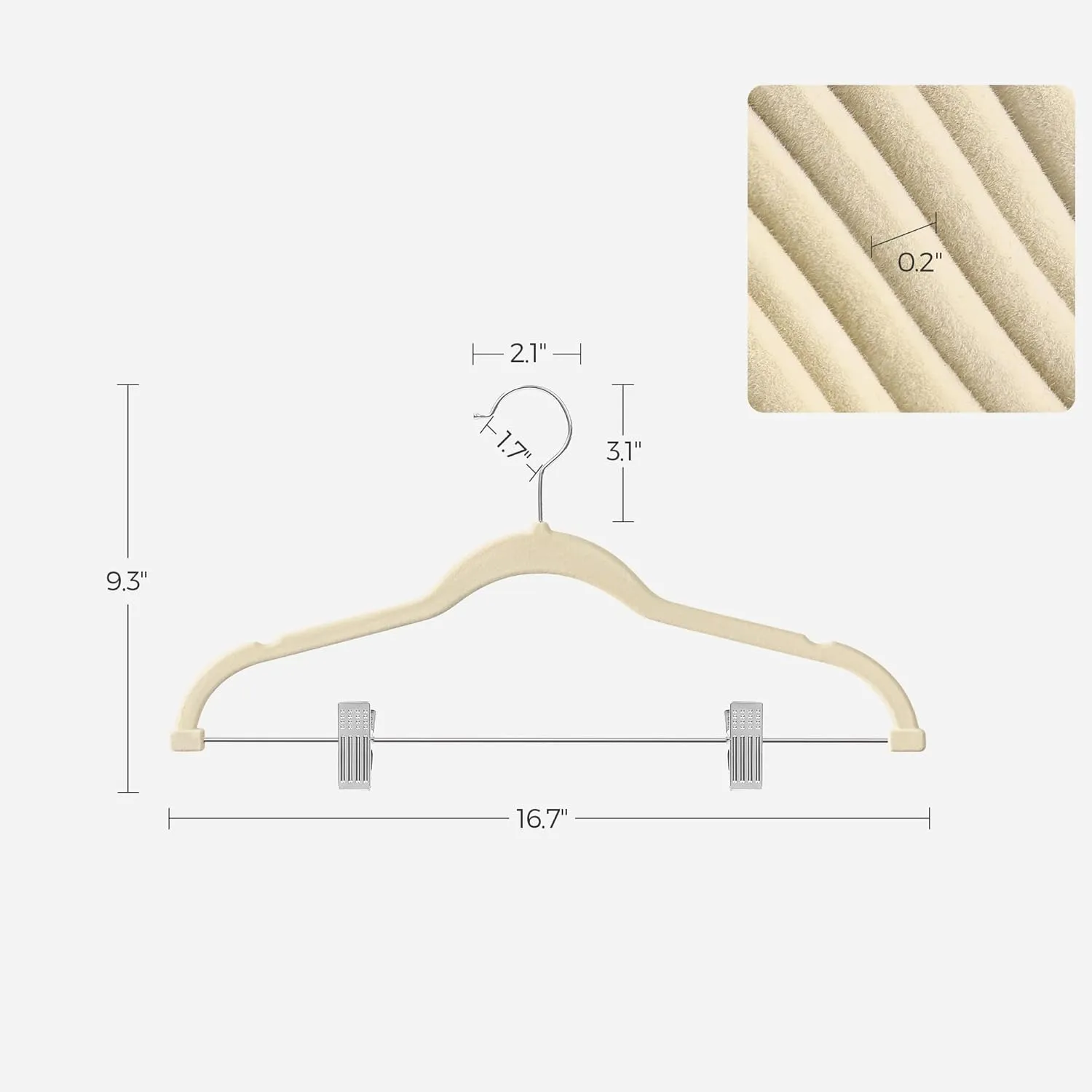 SONGMICS 20-Pack Pants Hangers, 16.7-Inch Long Velvet Hanger with Adjustable Clips, Heavy-Duty, Non-Slip Skirt Hangers, Space-Saving for Pants, Skirts, Coats, Dresses, Sandy Beige UCRF012K20
