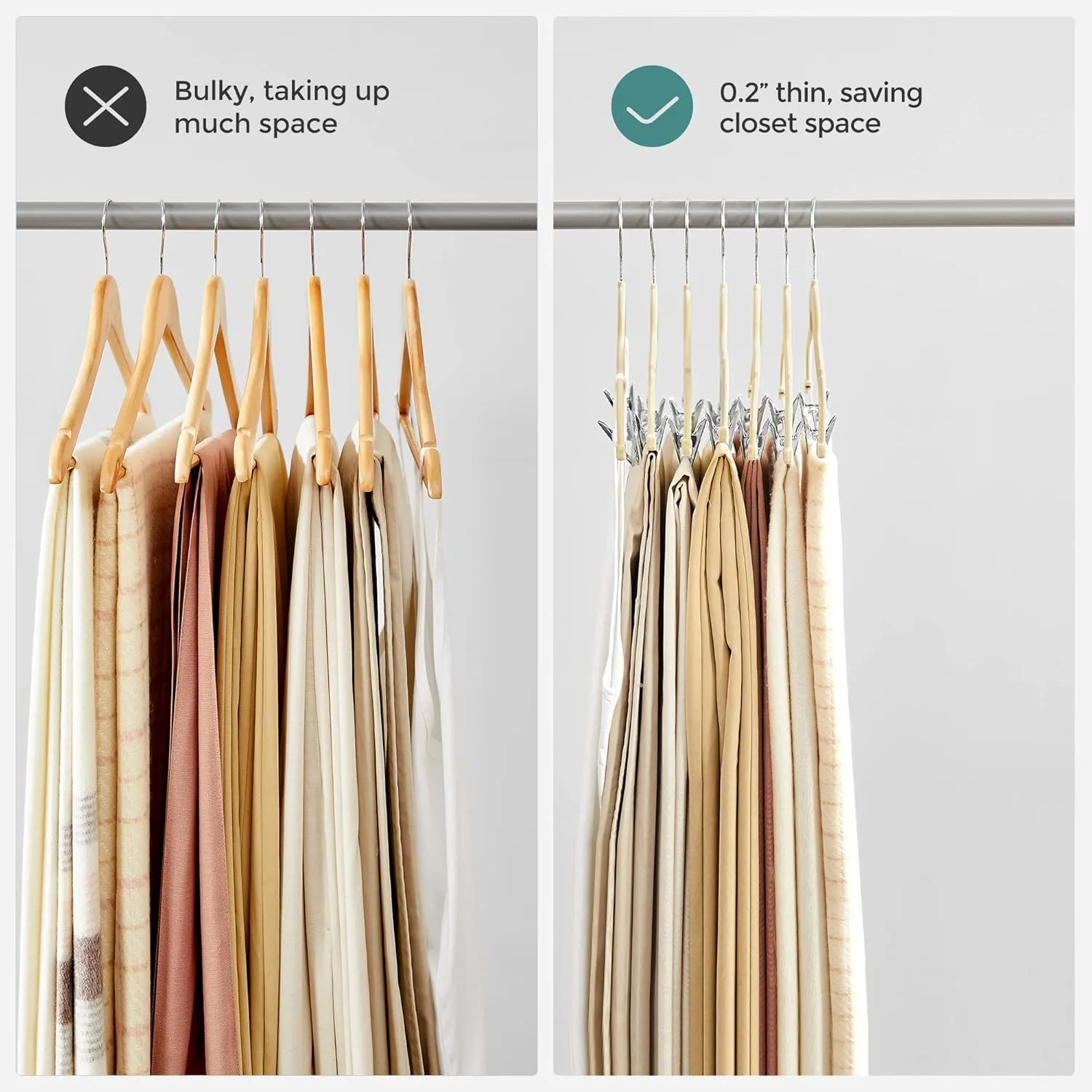 SONGMICS 20-Pack Pants Hangers, 16.7-Inch Long Velvet Hanger with Adjustable Clips, Heavy-Duty, Non-Slip Skirt Hangers, Space-Saving for Pants, Skirts, Coats, Dresses, Sandy Beige UCRF012K20
