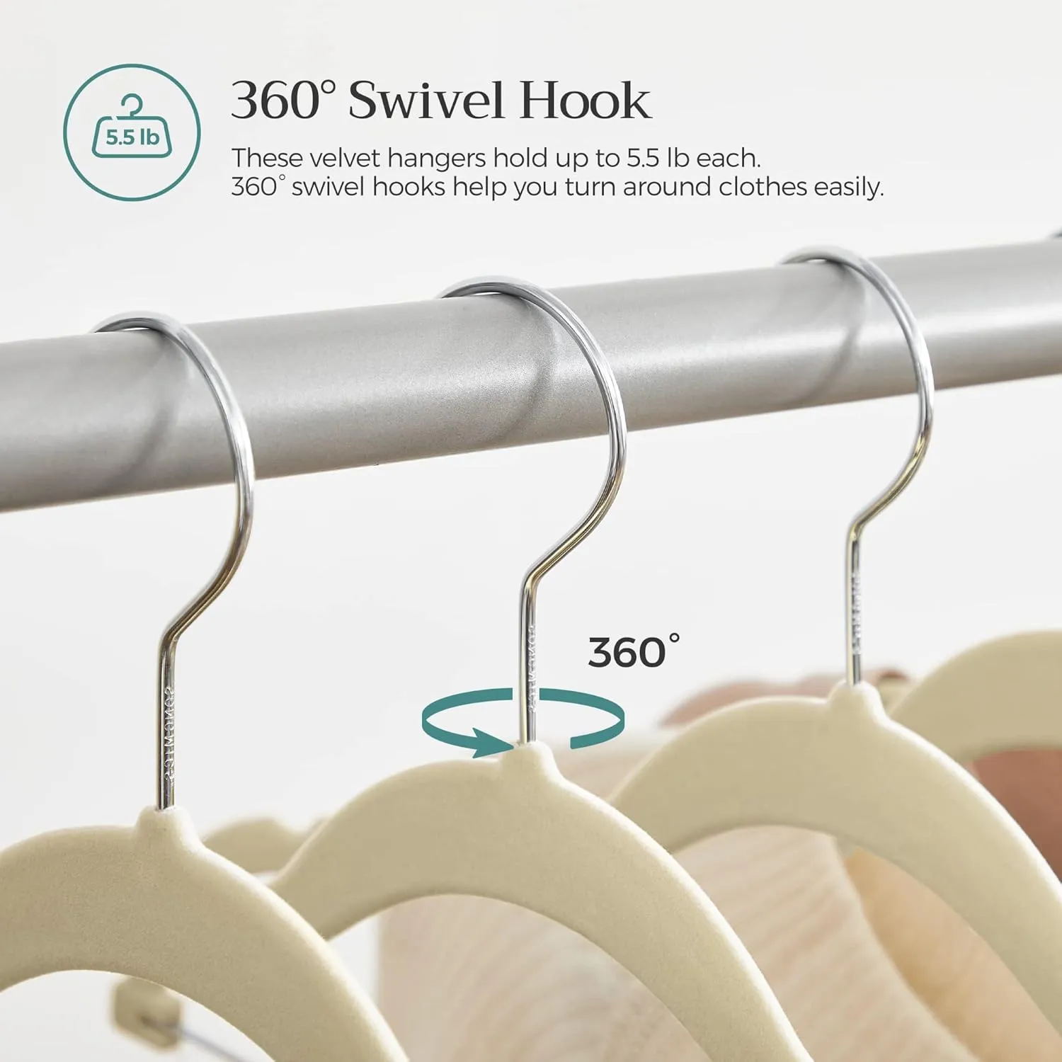 SONGMICS 20-Pack Pants Hangers, 16.7-Inch Long Velvet Hanger with Adjustable Clips, Heavy-Duty, Non-Slip Skirt Hangers, Space-Saving for Pants, Skirts, Coats, Dresses, Sandy Beige UCRF012K20