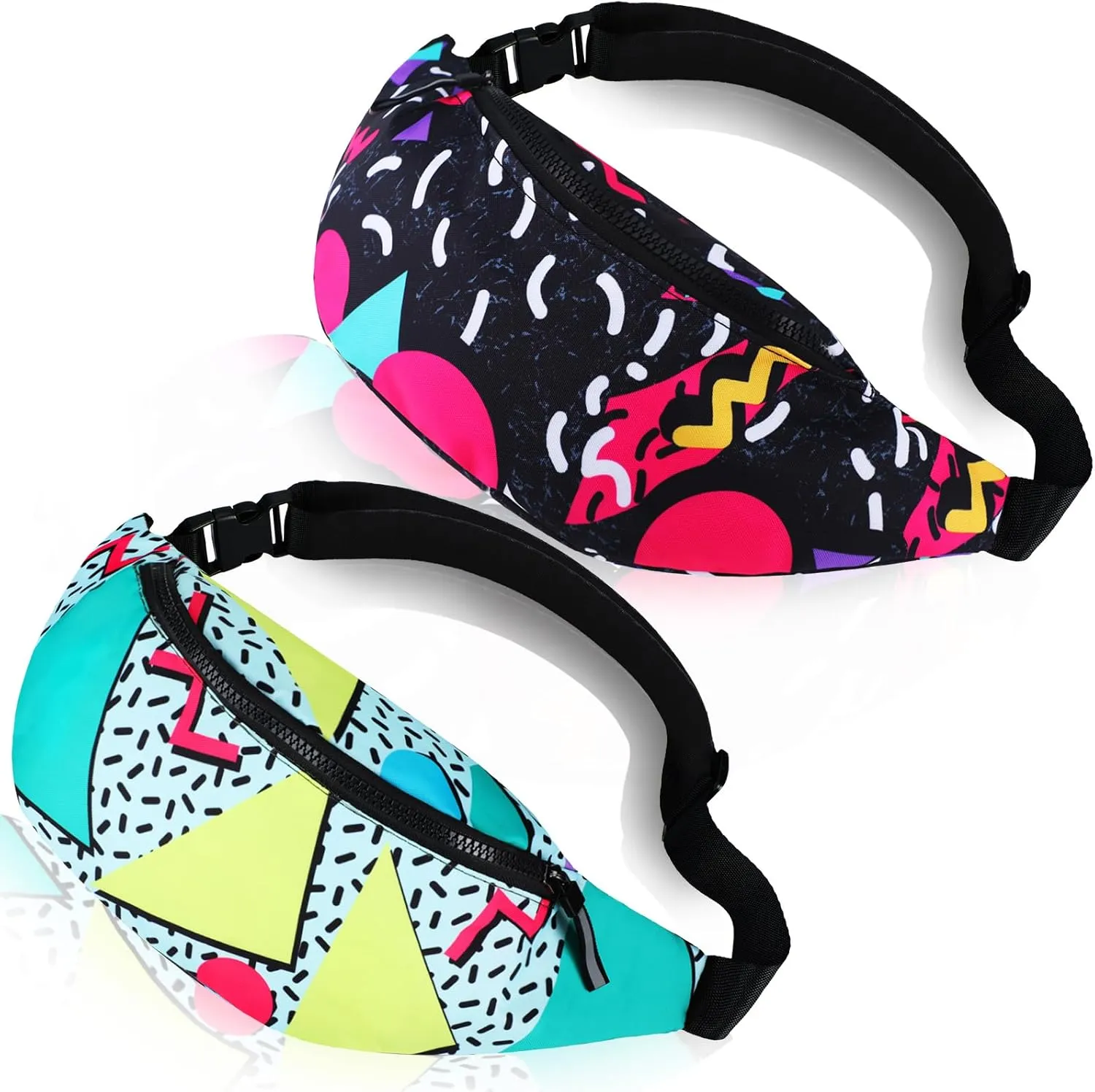 Sotiff 2 Pcs 80s 90s Fanny Pack Retro Waist Packs for Men Women Adjustable Casual Waist Bag Neon Cute Vintage Hiking Belt Bags for Travel Party Festival Hiking(Lovely Style)