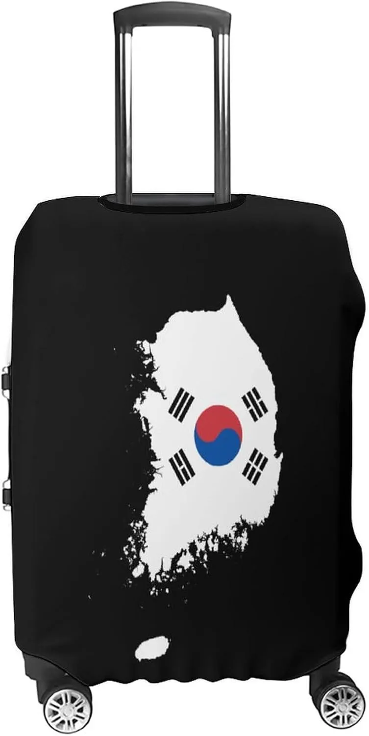 South Korea Flag Map Travel Luggage Cover Novelty Funny Washable Suitcase Protector Baggage Covers