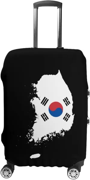 South Korea Flag Map Travel Luggage Cover Novelty Funny Washable Suitcase Protector Baggage Covers