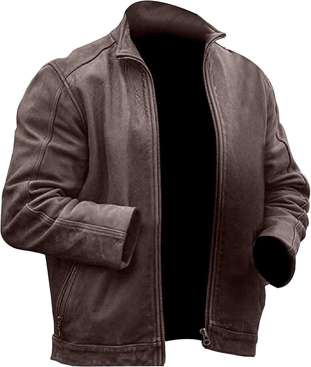 SpazeUp Men's Lambskin Leather Jacket - Distressed Brown Leather Motorcycle Jacket Men