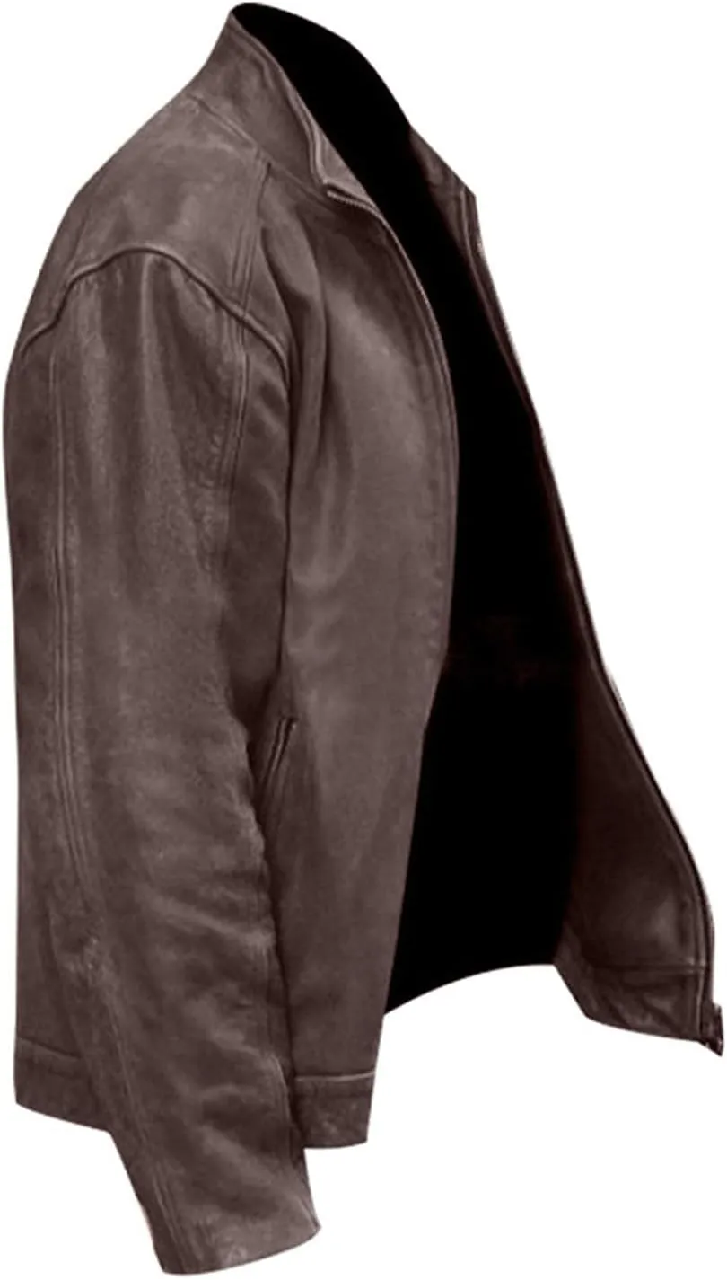SpazeUp Men's Lambskin Leather Jacket - Distressed Brown Leather Motorcycle Jacket Men