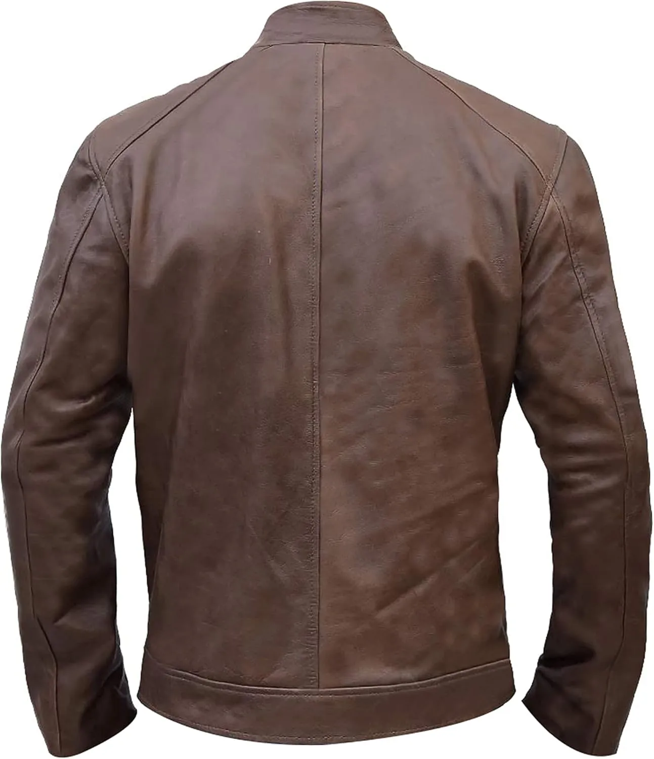 SpazeUp Men's Lambskin Leather Jacket - Distressed Brown Leather Motorcycle Jacket Men