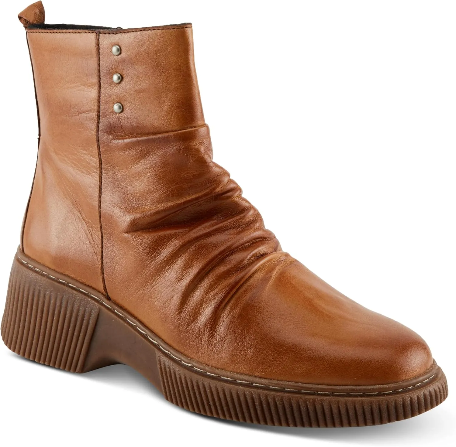 Spring Step Women's NAYANA Booties with Ruching Leather, Metal Rivets, and Removable Insoles