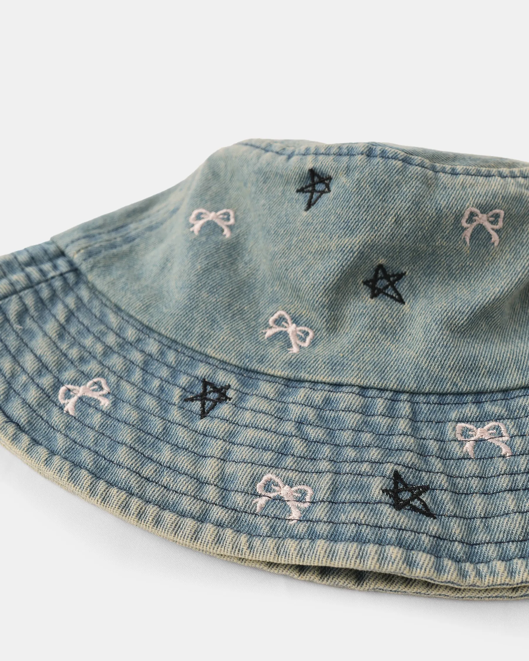 Star Bow Denim Bucket Hat