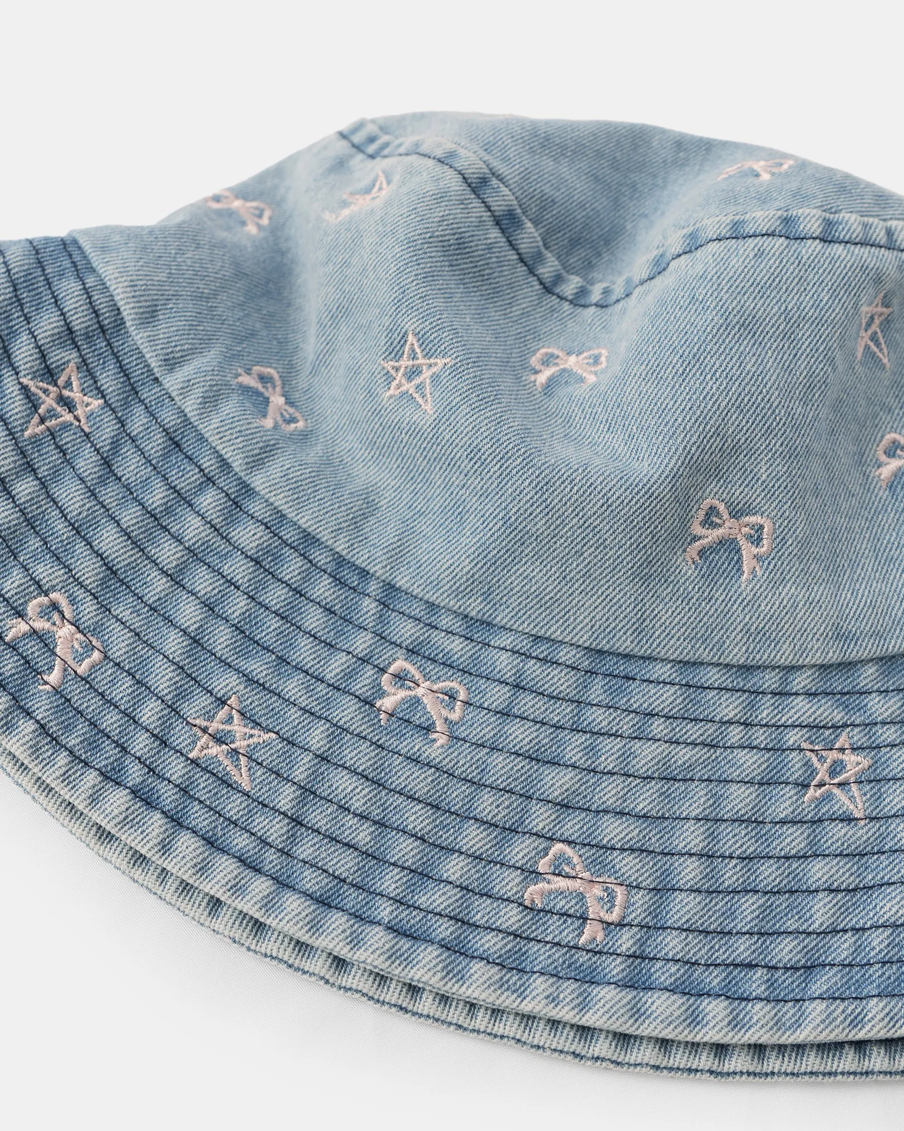 Star Bow Denim Bucket Hat