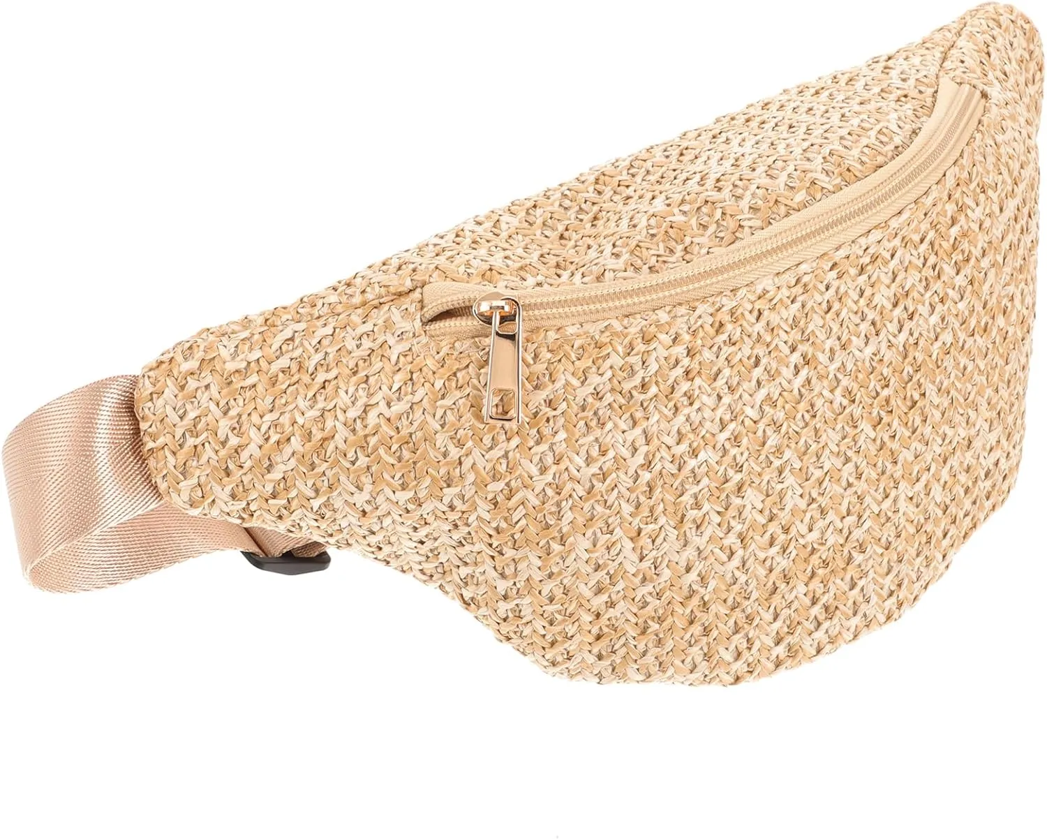 Straw Waist Bag Fashion Summer Chest Bag Imitation Woven Cross- Body Bag Hip Pack with Adjustable Strap for Travel Sport (Light Brown)