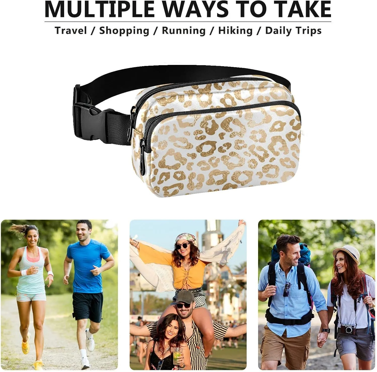 Strawberries Fanny Packs for Women Men Crossbody Bag Fashion Waist Packs Waterproof Sling Bag Belt Bag Waist Pouch with Adjustable Strap for Travel Hiking Running Cycling Bum Bag Shoulder, Golden