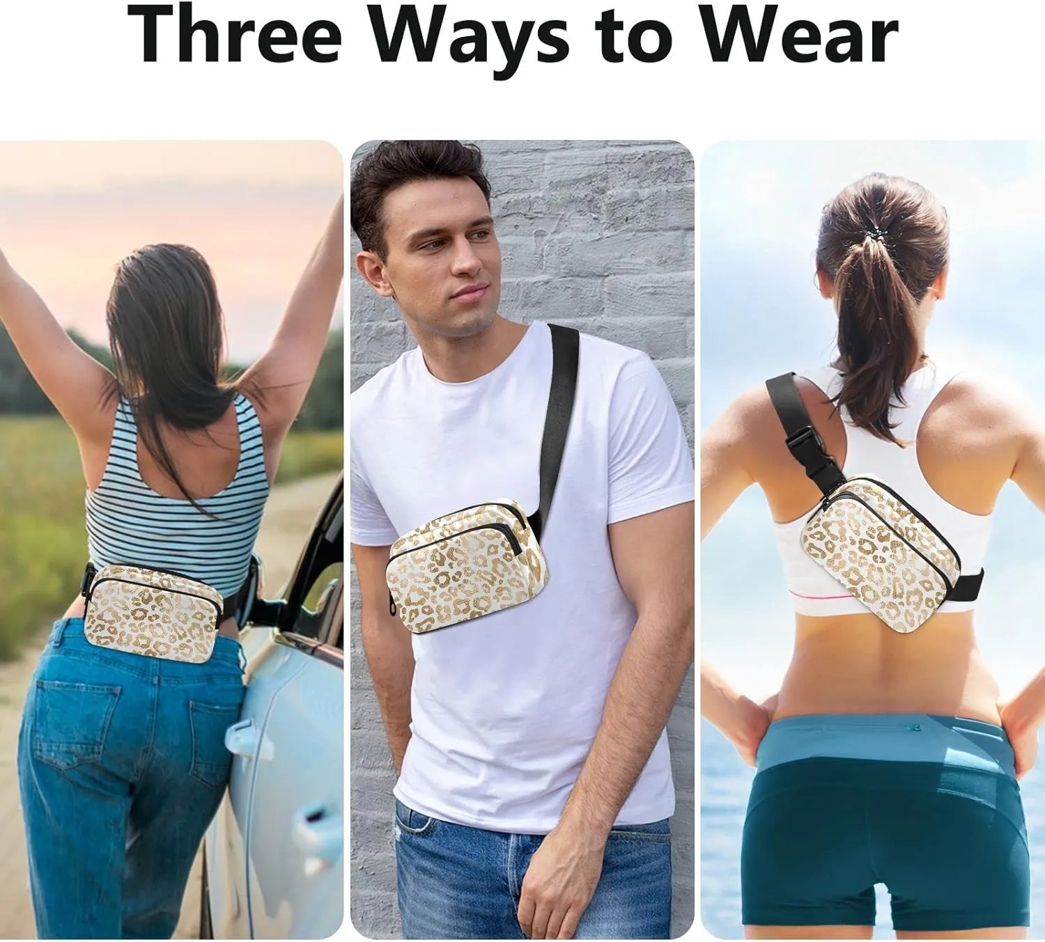 Strawberries Fanny Packs for Women Men Crossbody Bag Fashion Waist Packs Waterproof Sling Bag Belt Bag Waist Pouch with Adjustable Strap for Travel Hiking Running Cycling Bum Bag Shoulder, Golden