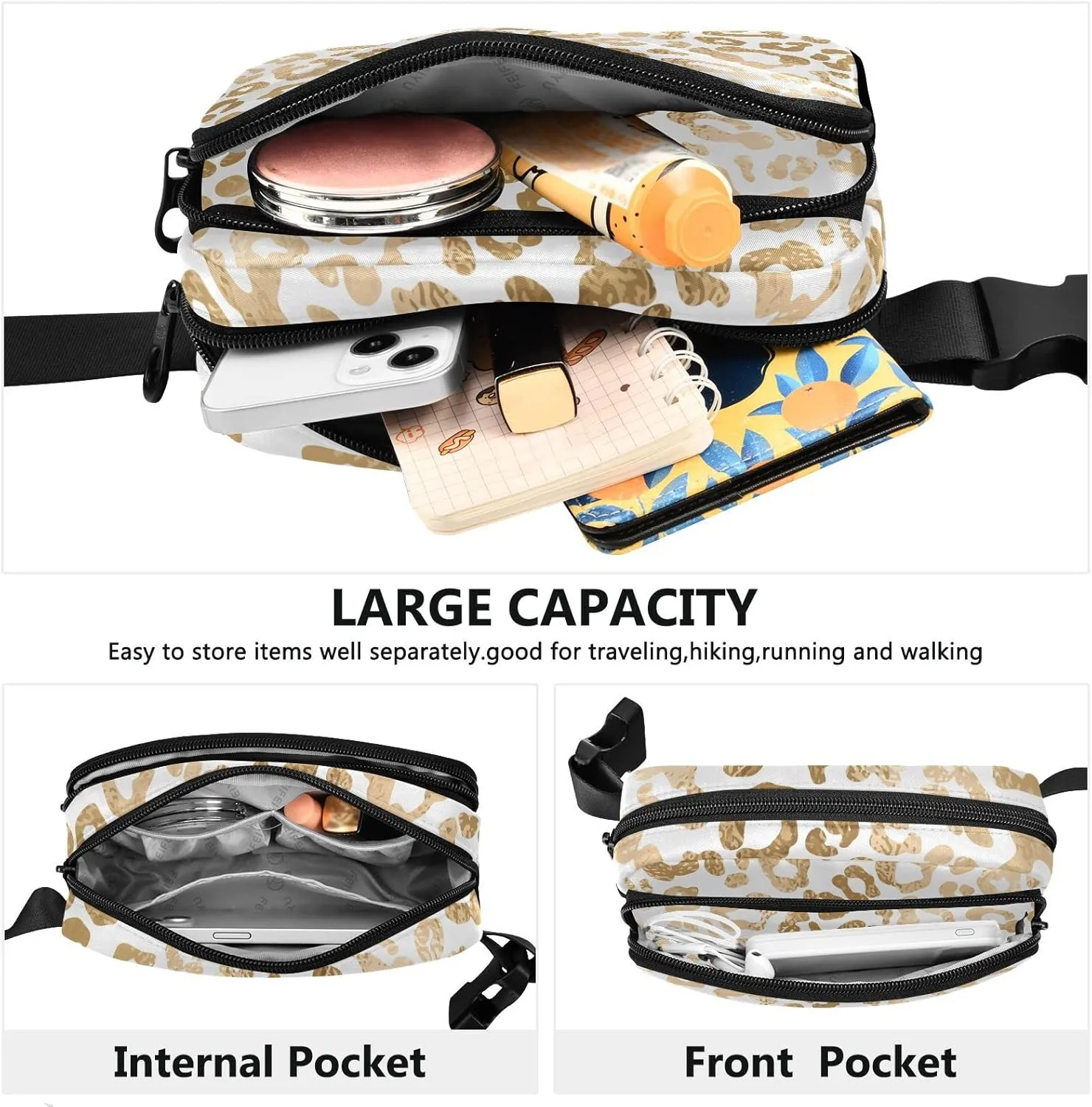 Strawberries Fanny Packs for Women Men Crossbody Bag Fashion Waist Packs Waterproof Sling Bag Belt Bag Waist Pouch with Adjustable Strap for Travel Hiking Running Cycling Bum Bag Shoulder, Golden