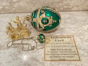 Stunning Designer Emerald Green Faberge egg Trinket box PLUS Faberge egg Pendant Necklace Russian Faberge Egg HANDMADE Jewelry Box Birthday gifts for mother inlaw 200 Austrian Crystal HANDSET 24kGold