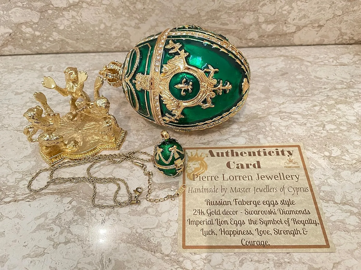 Stunning Designer Emerald Green Faberge egg Trinket box PLUS Faberge egg Pendant Necklace Russian Faberge Egg HANDMADE Jewelry Box Birthday gifts for mother inlaw 200 Austrian Crystal HANDSET 24kGold