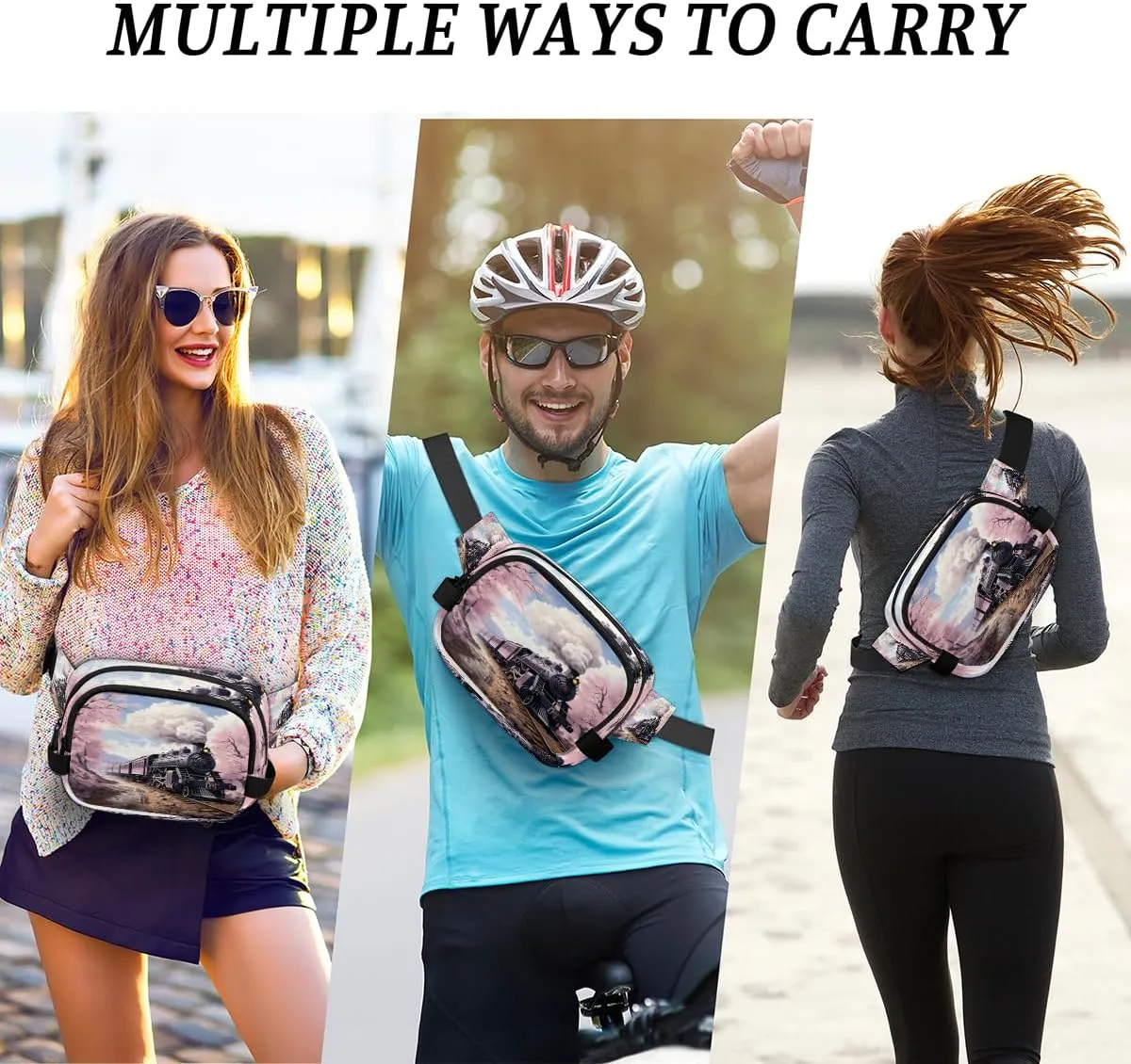 Style Train Fanny Pack for Men Women Crossbody Waist Bag Sport Belt Bag with Multi Pockets for Travel Hiking Jogging Running