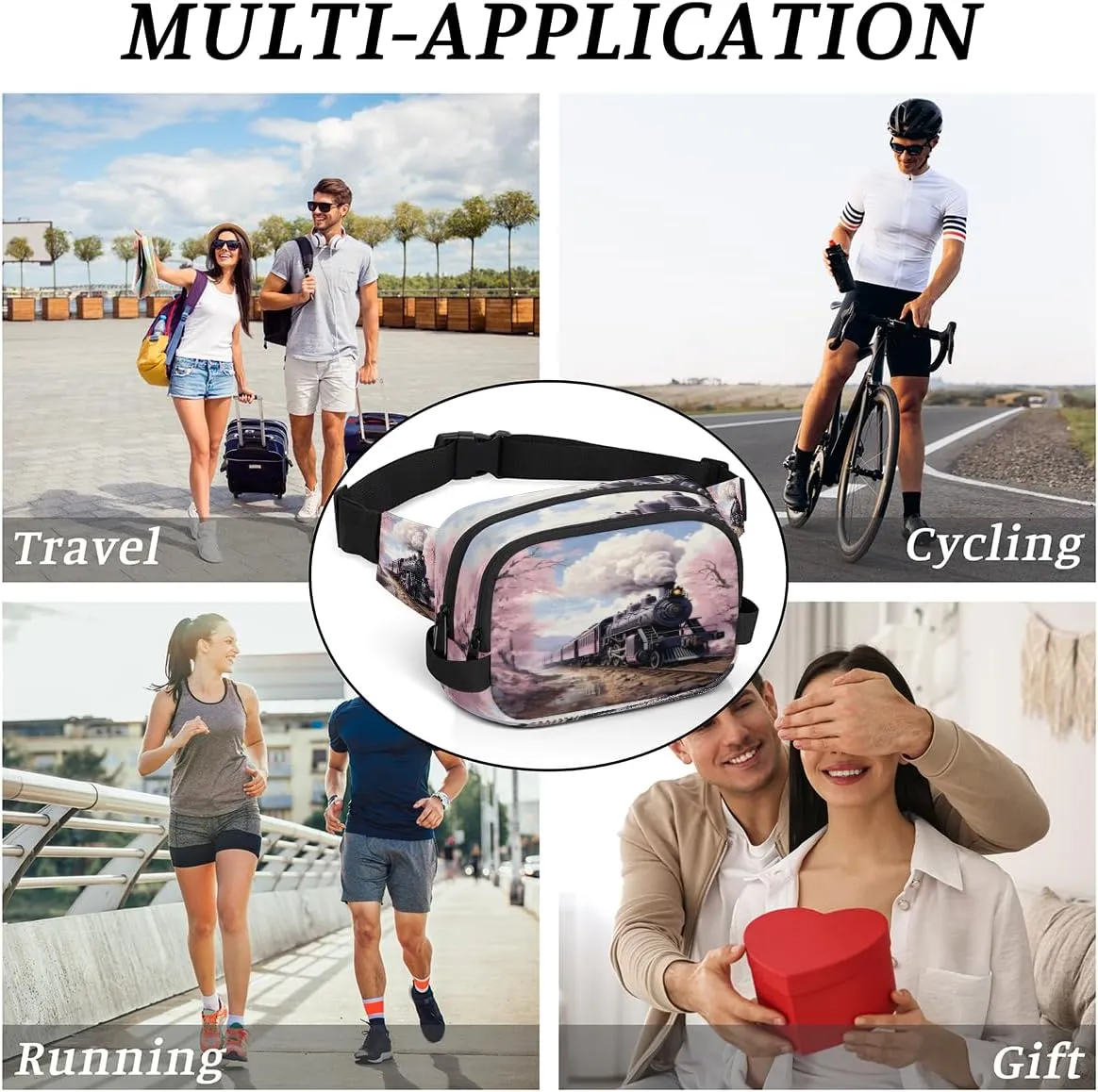 Style Train Fanny Pack for Men Women Crossbody Waist Bag Sport Belt Bag with Multi Pockets for Travel Hiking Jogging Running
